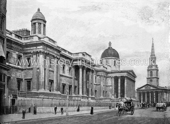 The National Gallery and St Martins-in-the-Fields Church, London. c.1890's